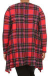 Plus Size Plaid Printed Knit Tunic Top With Long Sleeves - Redplaid