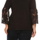 Plus Size Solid Waist Length Long Sleeve Top With Crew Neck - Black