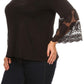 Plus Size Solid Waist Length Long Sleeve Top With Crew Neck - Black