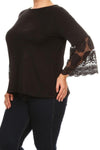Plus Size Solid Waist Length Long Sleeve Top With Crew Neck - Black