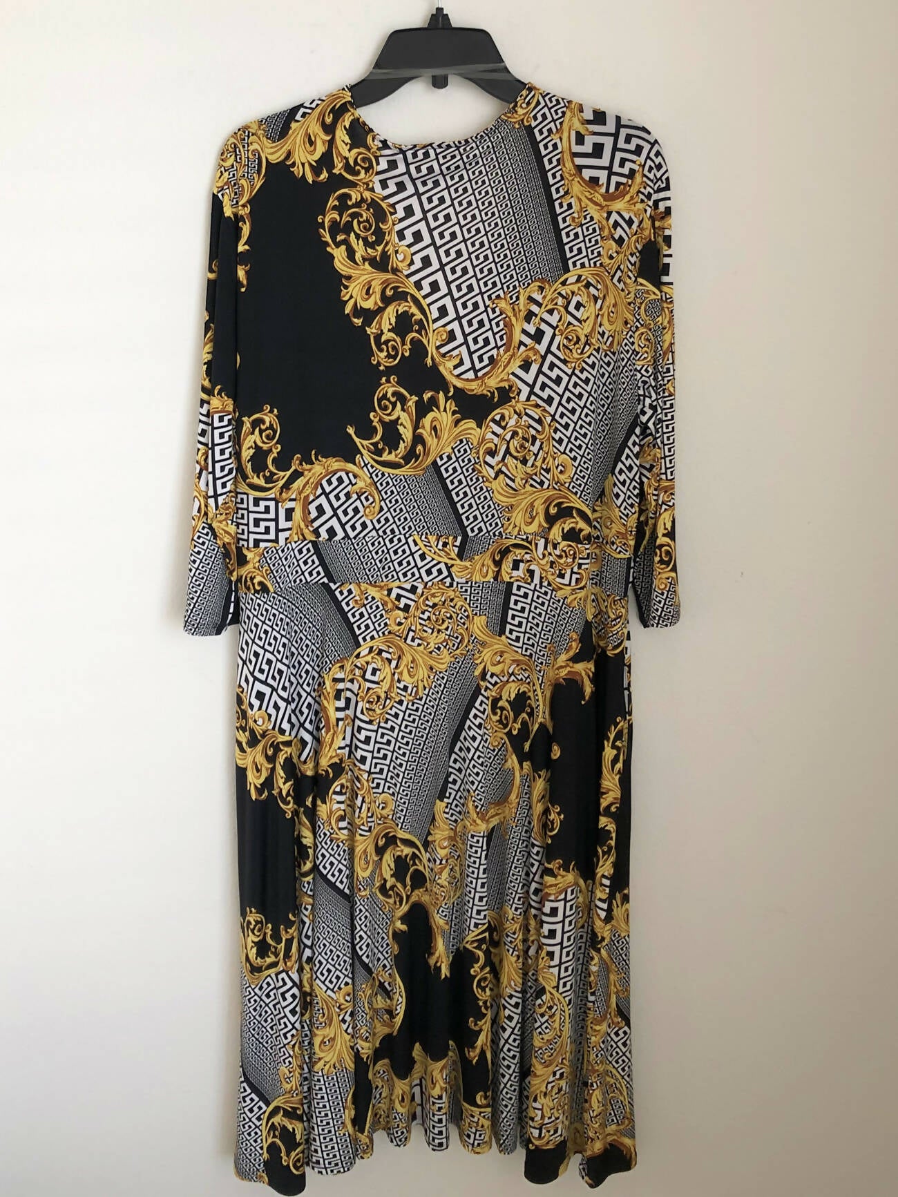 Silky Gold Black pattern deep V dress
