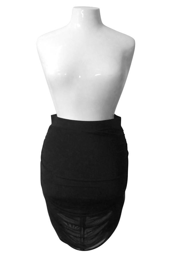 Plus Size Mesh Overlay Ruched Pencil Skirt [SALE]