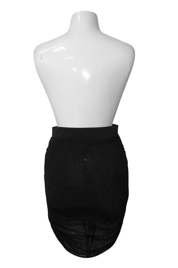 Plus Size Mesh Overlay Ruched Pencil Skirt [SALE]