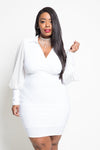 Plus Size Chiffon Bubble Sleeves Midi Dress