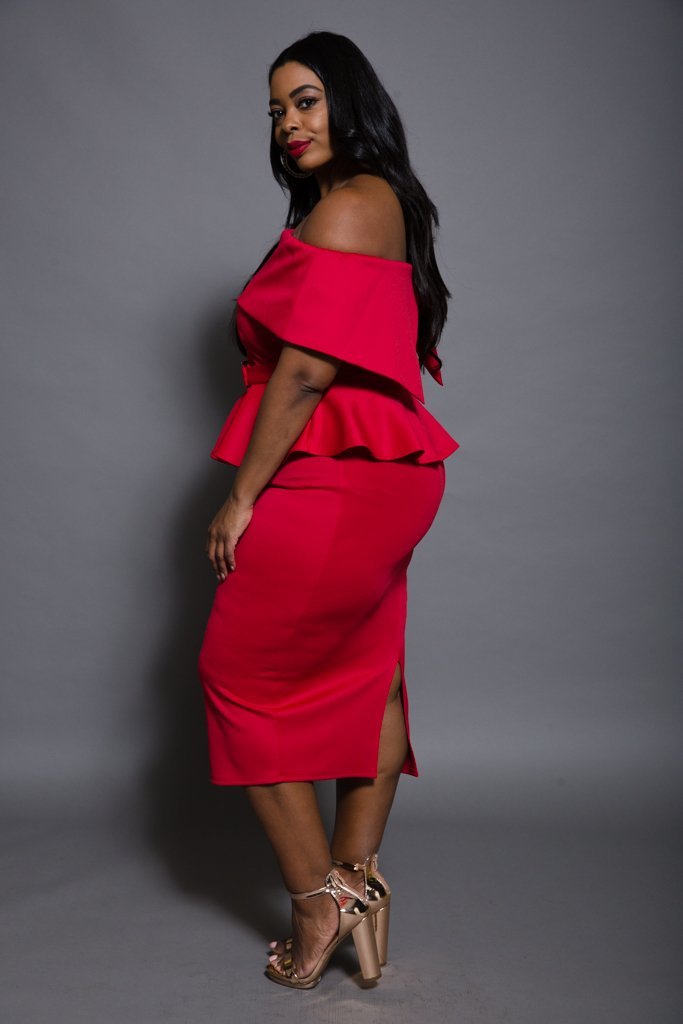 Plus Size Belted Top and Skirt Set