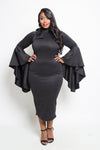 Plus Size Stunning Cascade Sleeve Midi Dress