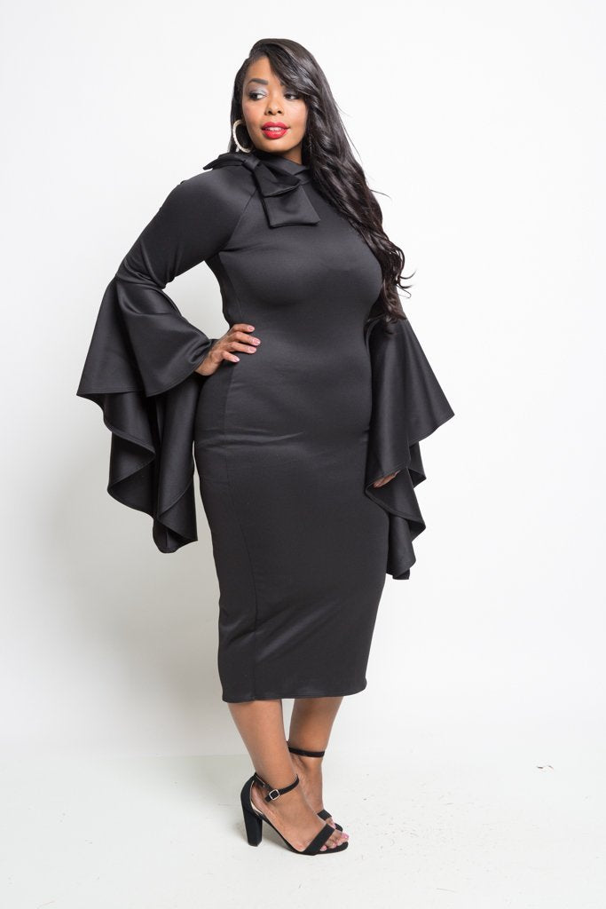 Plus Size Stunning Cascade Sleeve Midi Dress