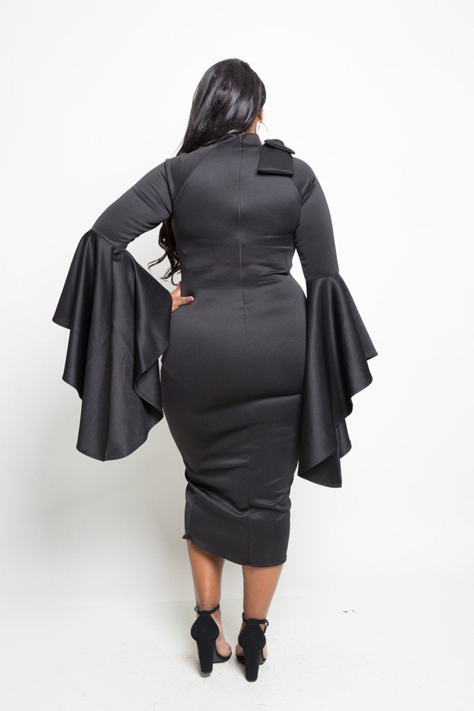 Plus Size Stunning Cascade Sleeve Midi Dress