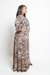 Plus Size Leopard Neck Ribbon Tie Maxi Dress