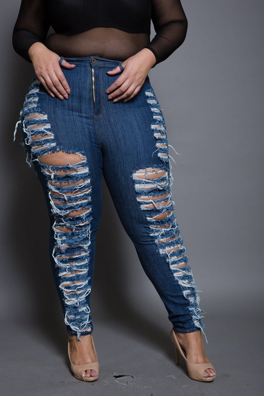 Plus Size Sliced Ripped Rockstar Denim Jeans [SALE]
