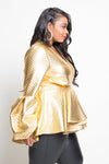 Plus Size Puff Sleeve Faux Leather Peplum Top [SALE]