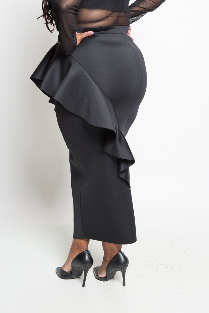 Plus Size Glam Cascade Ruffle Midi Skirt