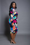 Plus Size Colorful Long Sleeved Geometric Tube Dress