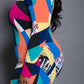 Plus Size Colorful Long Sleeved Geometric Tube Dress
