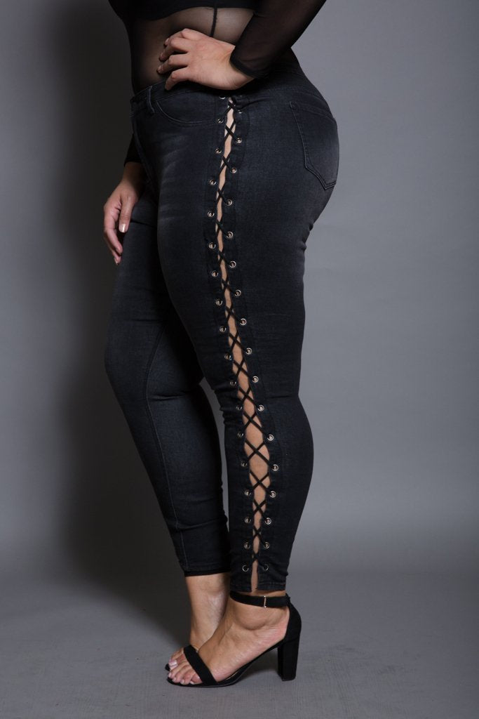 Plus Size Lace Up Skinny Jeans