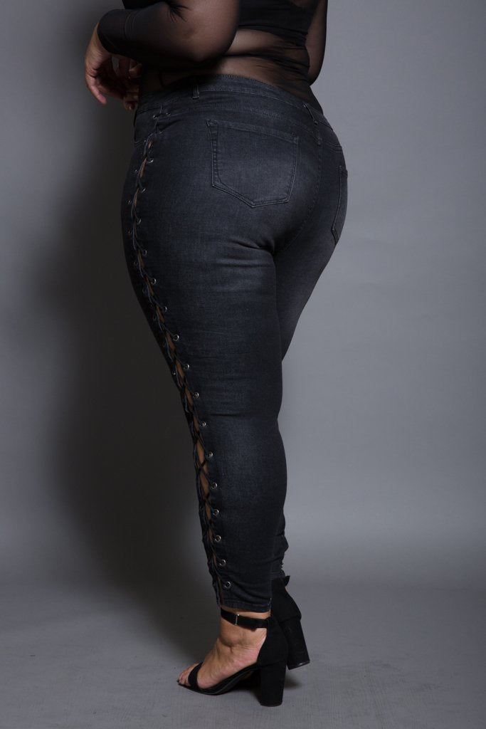 Plus Size Lace Up Skinny Jeans