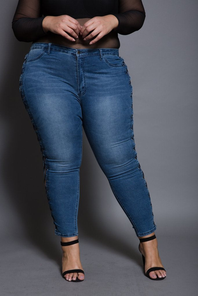 Plus Size Lace Up Skinny Jeans