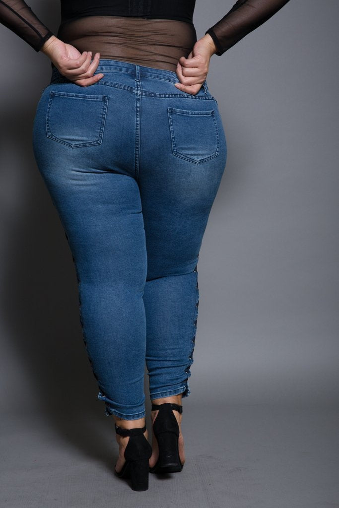 Plus Size Lace Up Skinny Jeans