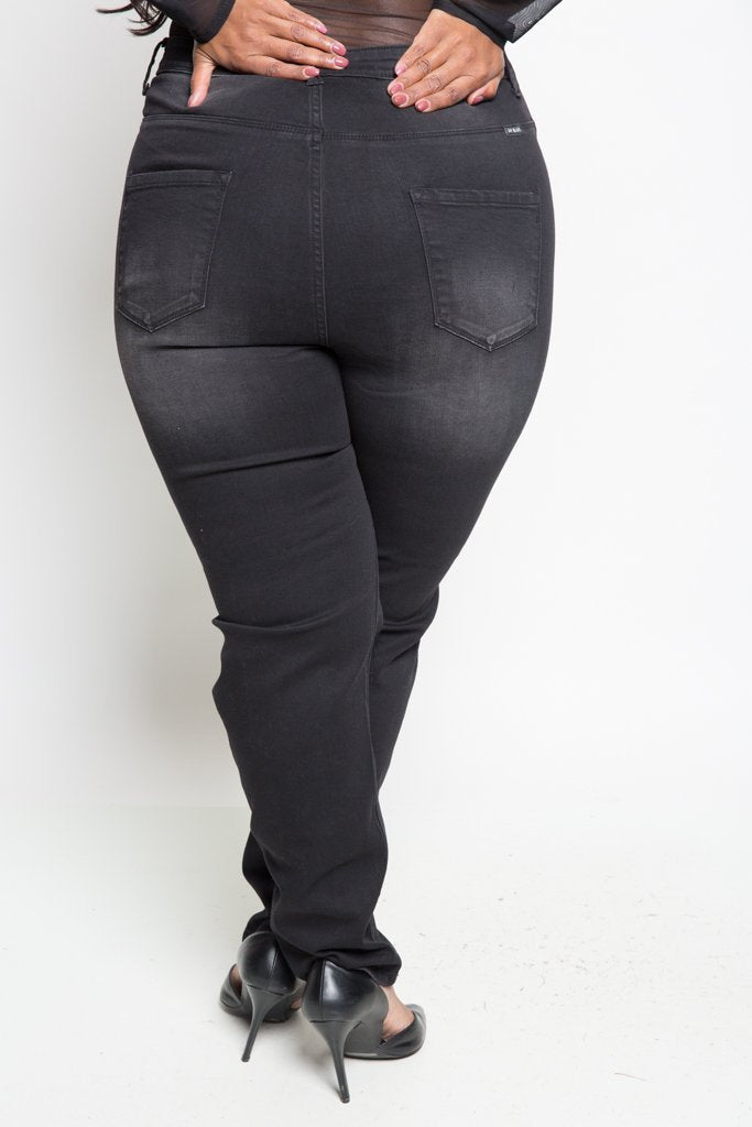 Plus Size Washed and Destroyed Black Skinny Jeans [SALE]