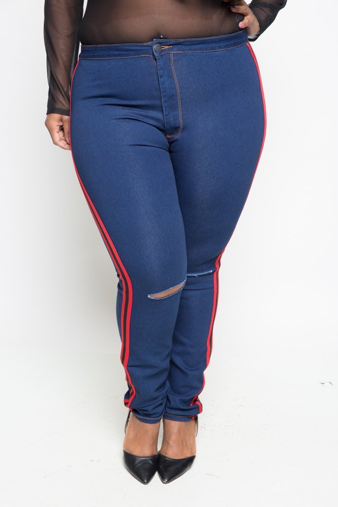 Plus Size Sporty Side Stripe Jeans