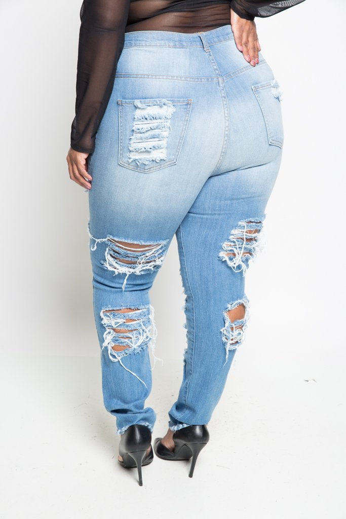 Plus Size Light Blue Destroyed Skinny Jeans [SALE]