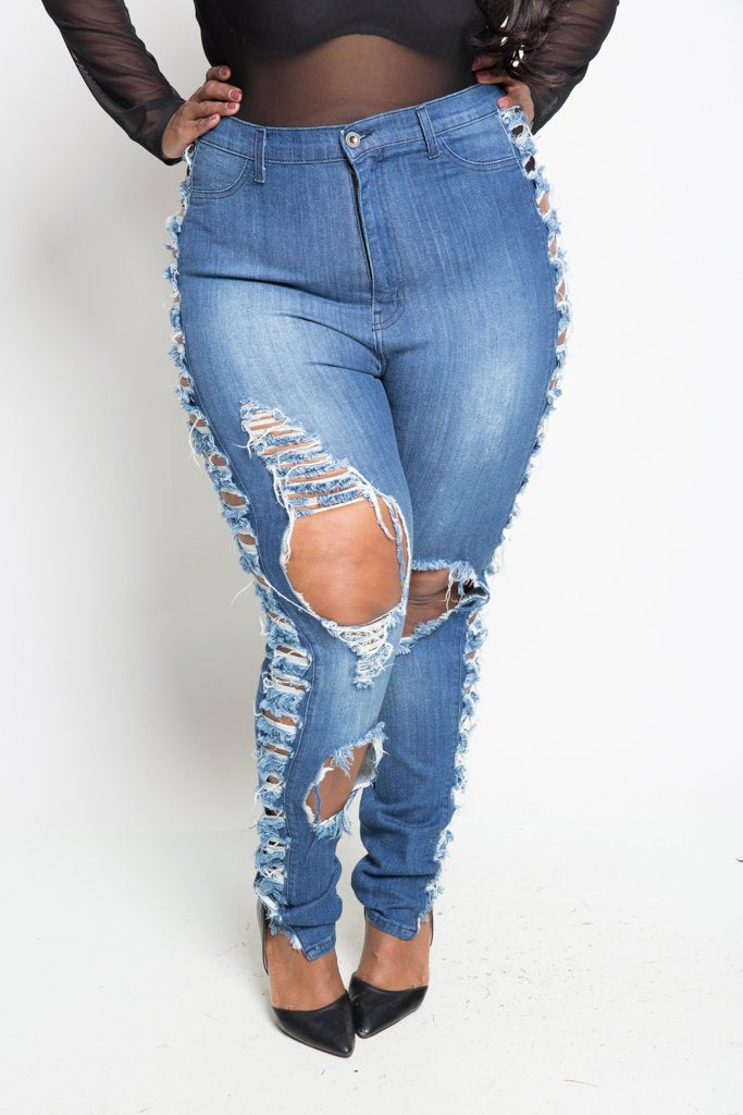 Plus Size High Fashion Side Sliced Skinny Jeans