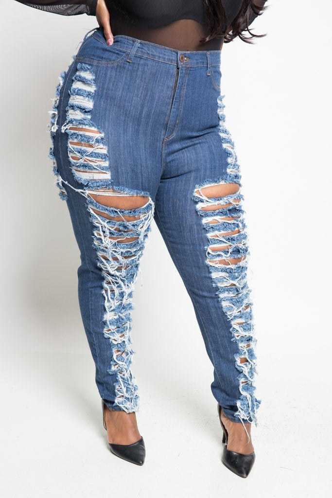 Plus Size High Fashion Ultra Sliced Denim