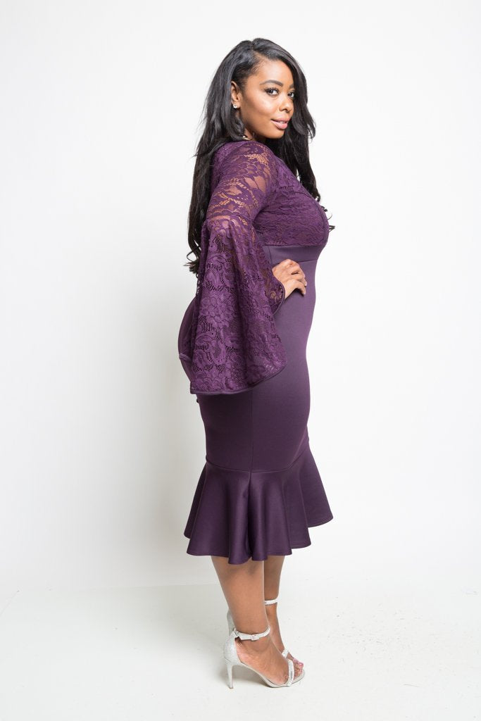 Plus Size See Through Lace Ruffle Midi Dress