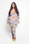 Plus Size Seductive Floral Printed Tie Jumpsuit