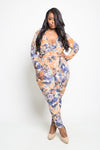 Plus Size Seductive Floral Printed Tie Jumpsuit