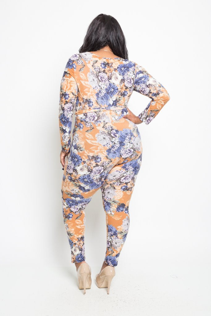 Plus Size Seductive Floral Printed Tie Jumpsuit