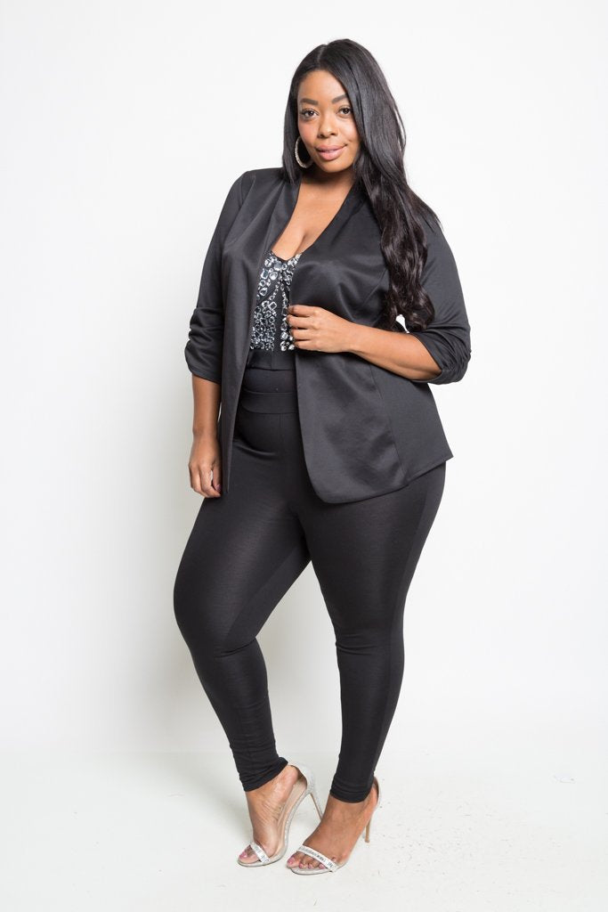 Plus Size Classic Ruched Sleeved Blazer