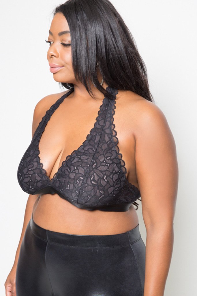 Plus Size Floral Lace Overlay Bralette [Final Sale Item]
