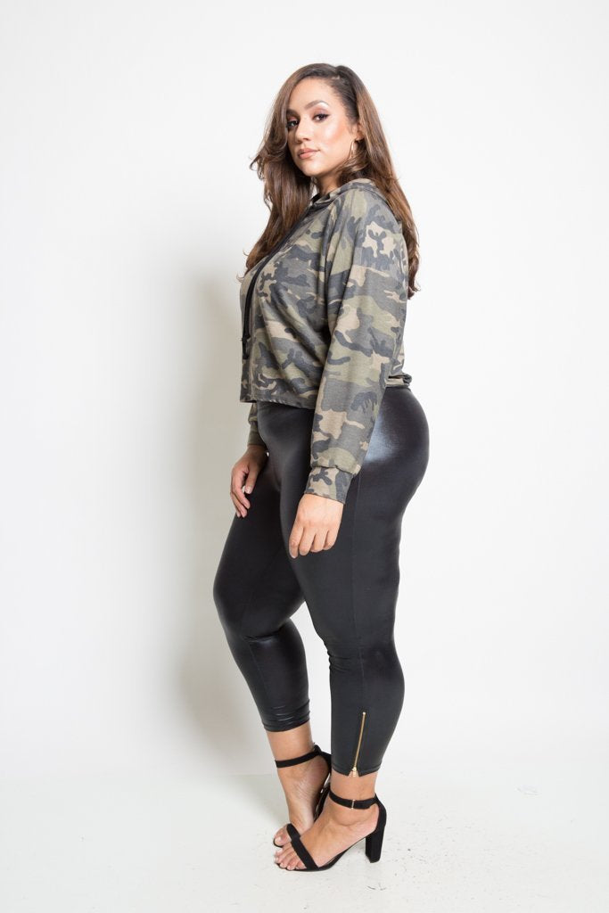 Plus Size Camo Terry Hooded Sweater
