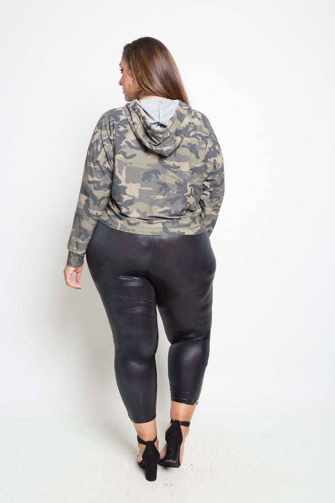 Plus Size Trendy Camo Hooded Sweater Top