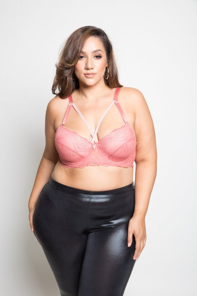 Plus Size Lace Overlay Cup Size DD Bra [Final Sale Item]