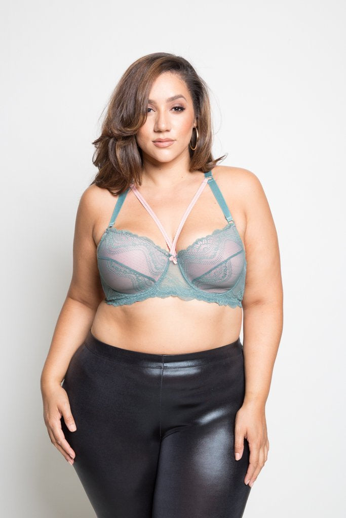 Plus Size Lace Overlay Cup Size DD Bra [Final Sale Item]