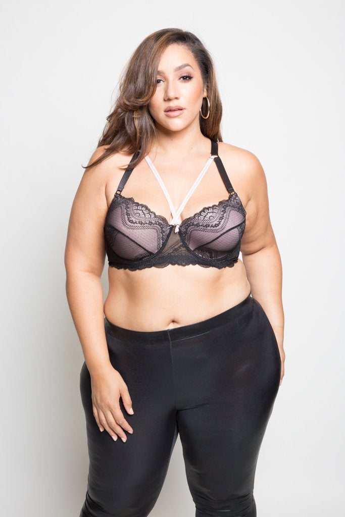 Plus Size Lace Overlay Cup Size DD Bra [Final Sale Item]