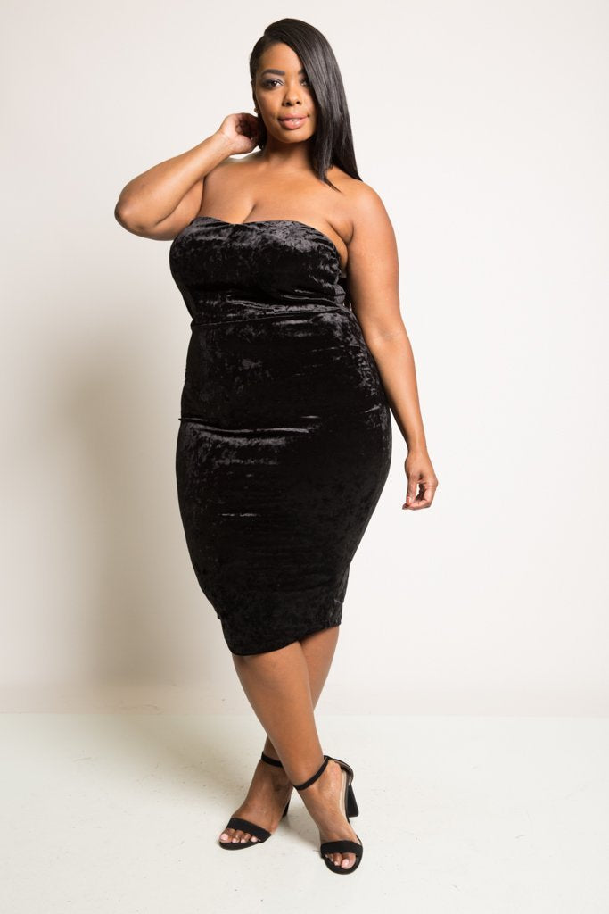 Plus Size Lovable Sweetheart Tube Soft Velvet Dress