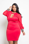 Plus Size Shimmering Cuff Bubble Sleeve Keyhole Dress [SALE]