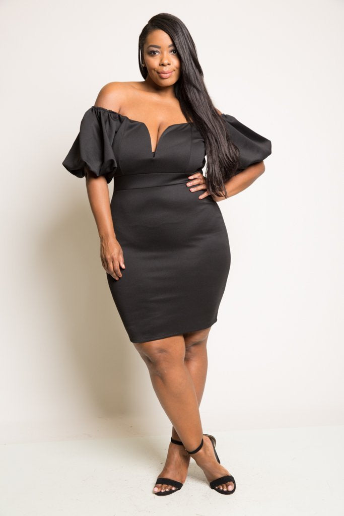 Plus Size Lovable Sweetheart Adorable Bubble Sleeve Mini Dress