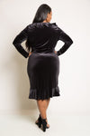 Plus Size Glam Ruffled Wrap Soft Velvet Dress [SALE]