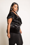 Plus Size V-neck Flounce Soft Velvet Top