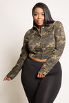 Plus Size Sexy Cropped Trendy Camo Denim Jacket