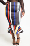 Plus Size Stripe Mermaid Midi Skirt