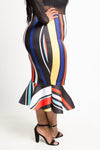 Plus Size Stripe Mermaid Midi Skirt