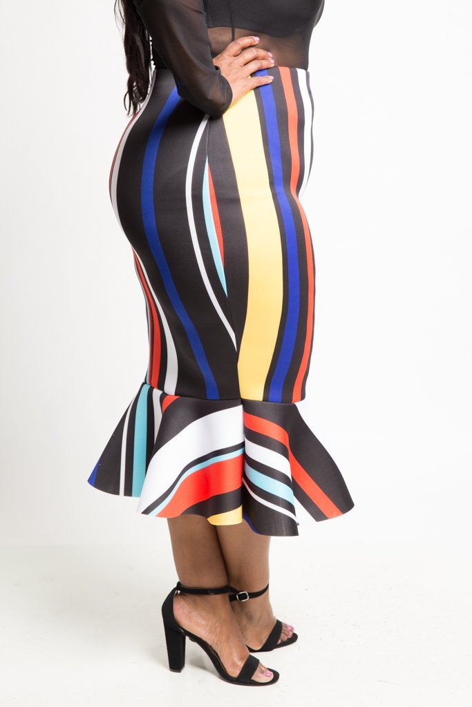 Plus Size Stripe Mermaid Midi Skirt