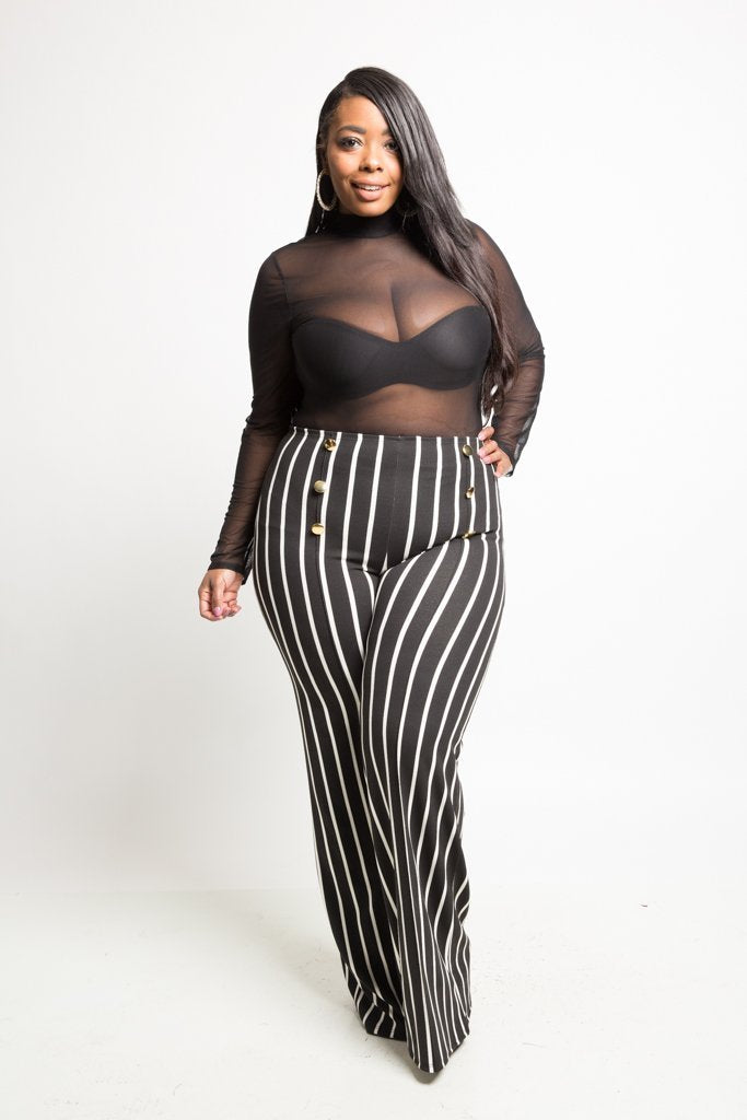 Plus Size Vertical Stripe Wide Leg Pants [SALE]