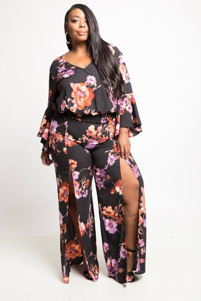 Plus Size Woven Floral Matching Pants Set