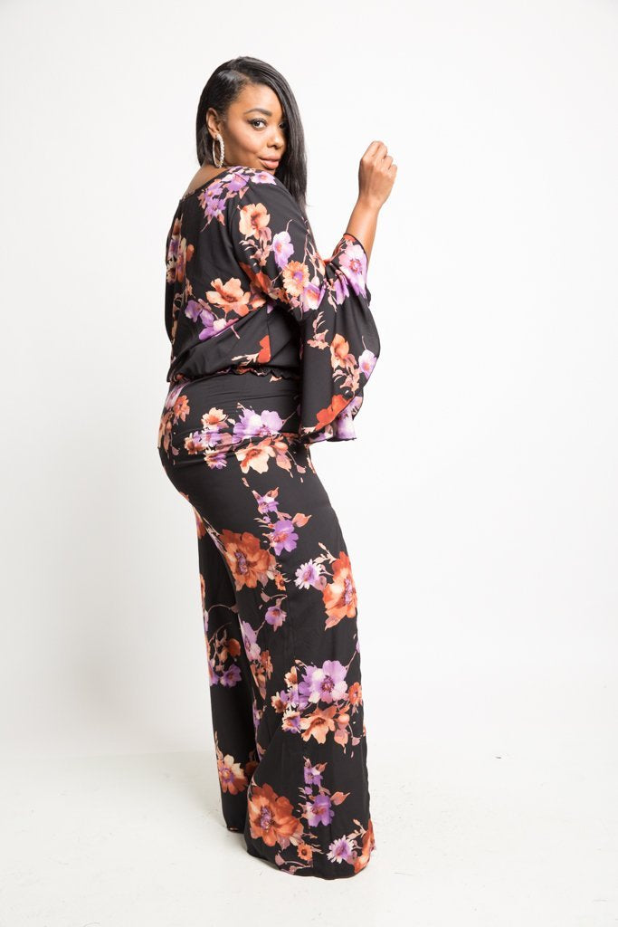 Plus Size Woven Floral Matching Pants Set